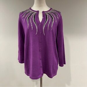 Bob Mackie Purple beads Embellished Button-Front Cardigan